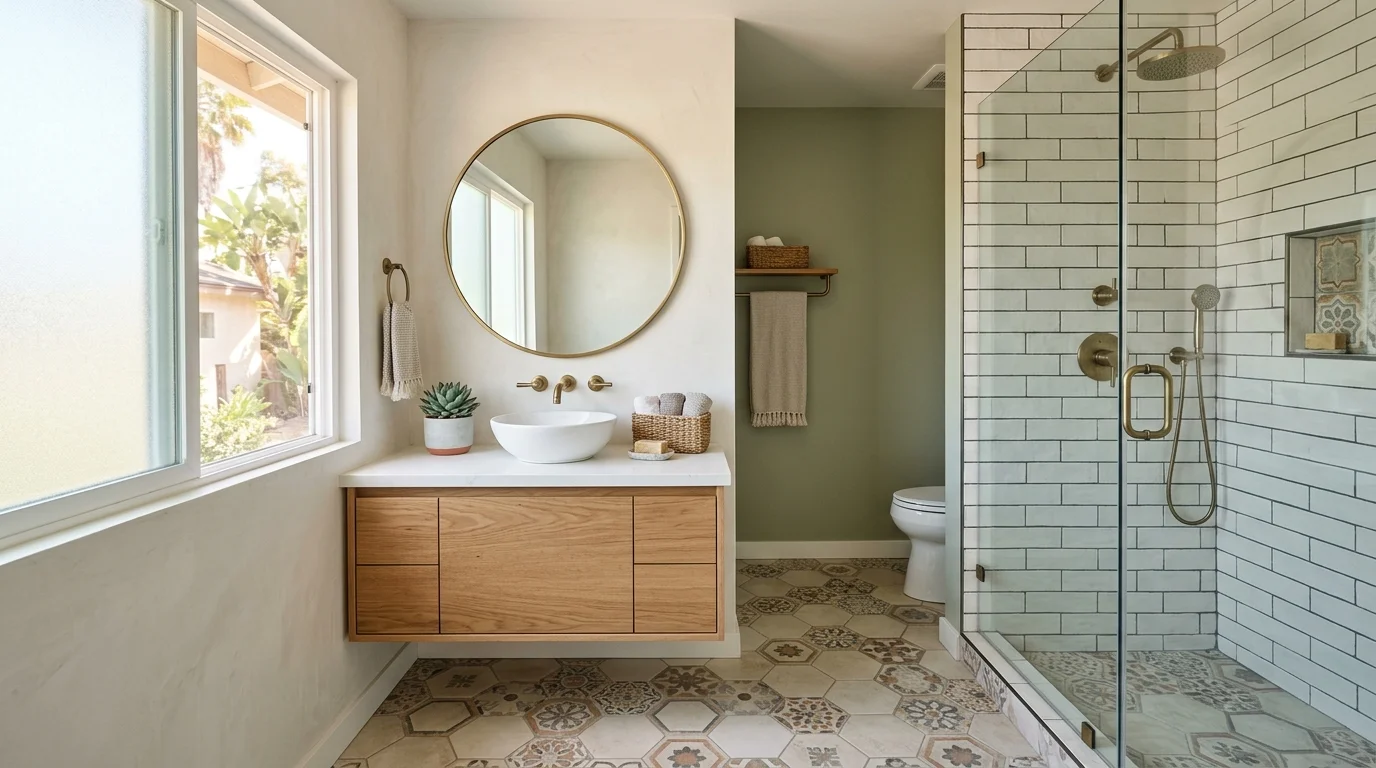 Finished bathroom in an older Southern California home