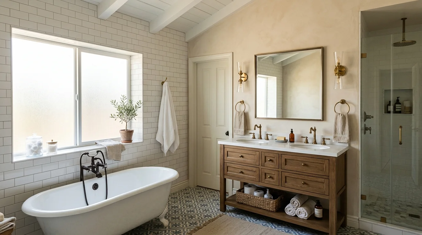 Sunlit San Diego bathroom with tile, vanity, and fixtures