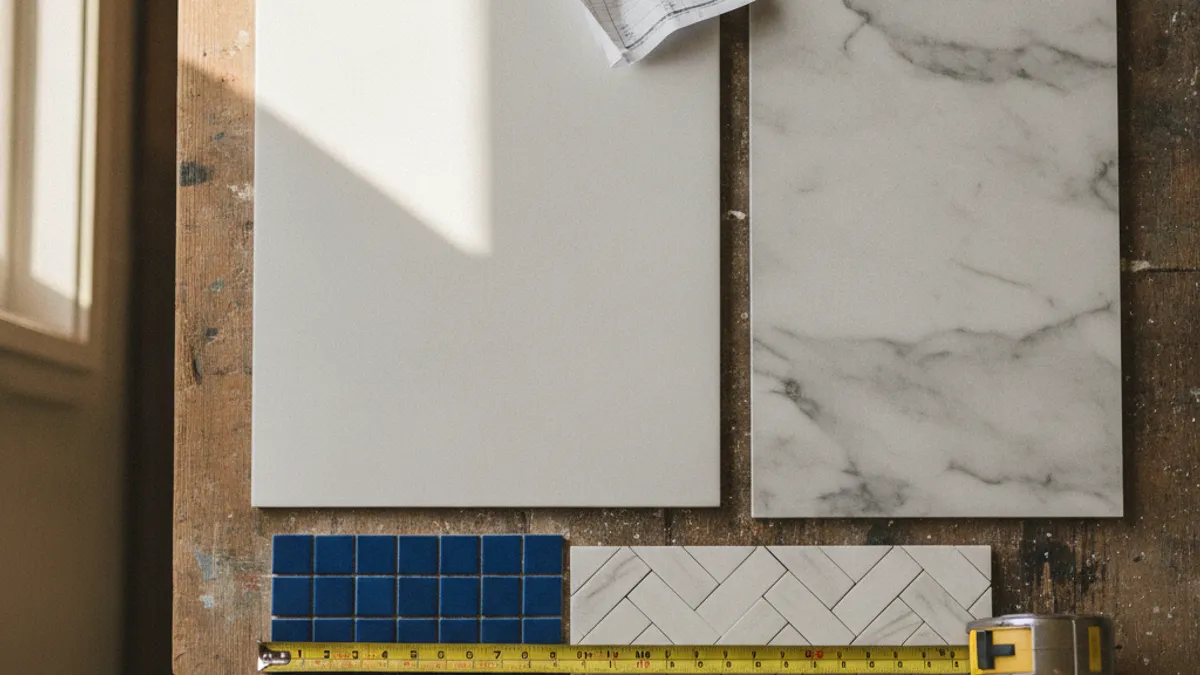 A San Diego bathroom with large-format porcelain wall tile, a 2x2 mosaic shower floor, and a curbless linear drain