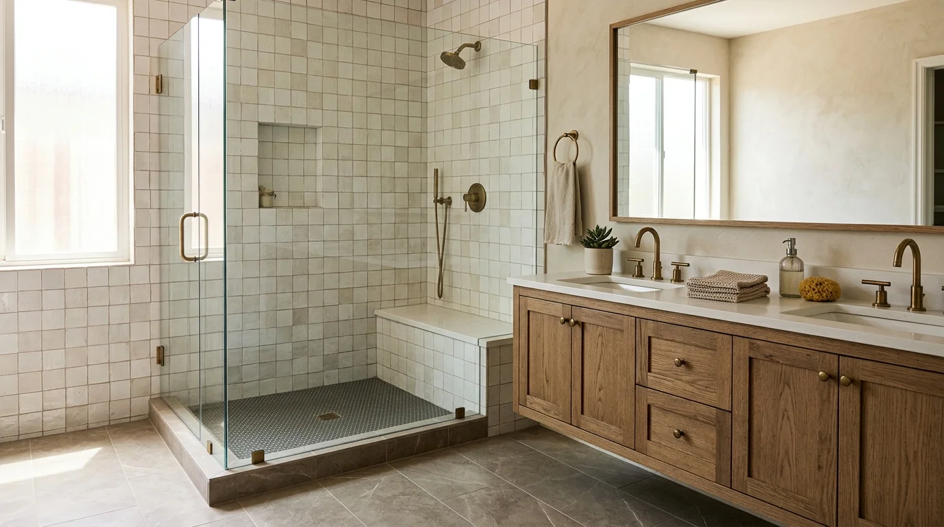 Finished tiled bathroom in a Southern California home