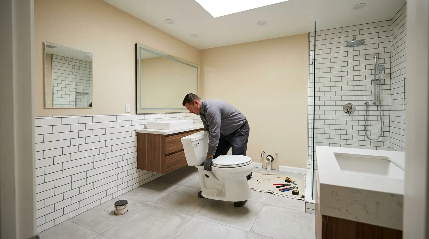 Finished Chula Vista bathroom with relocated modern fixtures