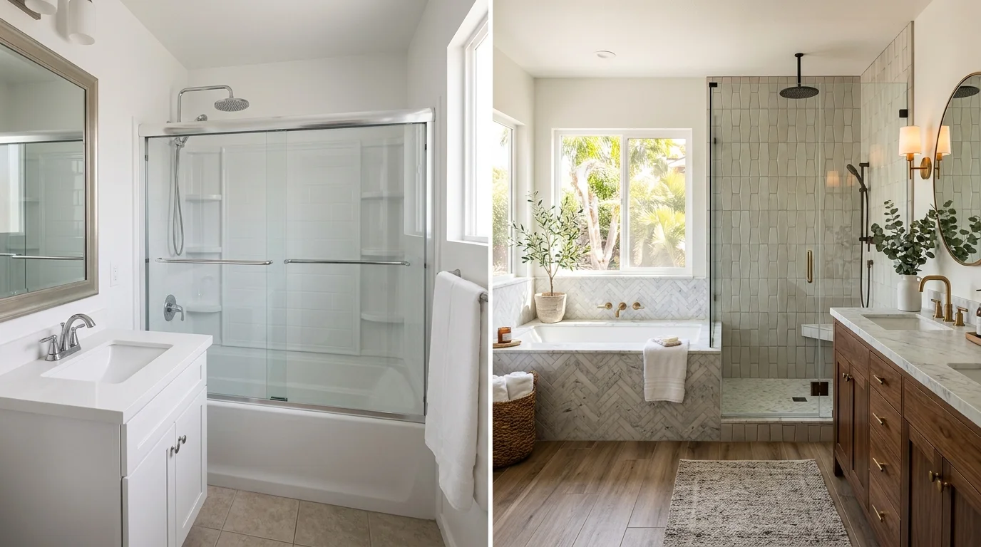 Finished bathroom with tile walls and modern fixtures