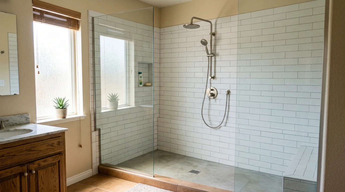 Finished tiled shower in a Southern California bathroom