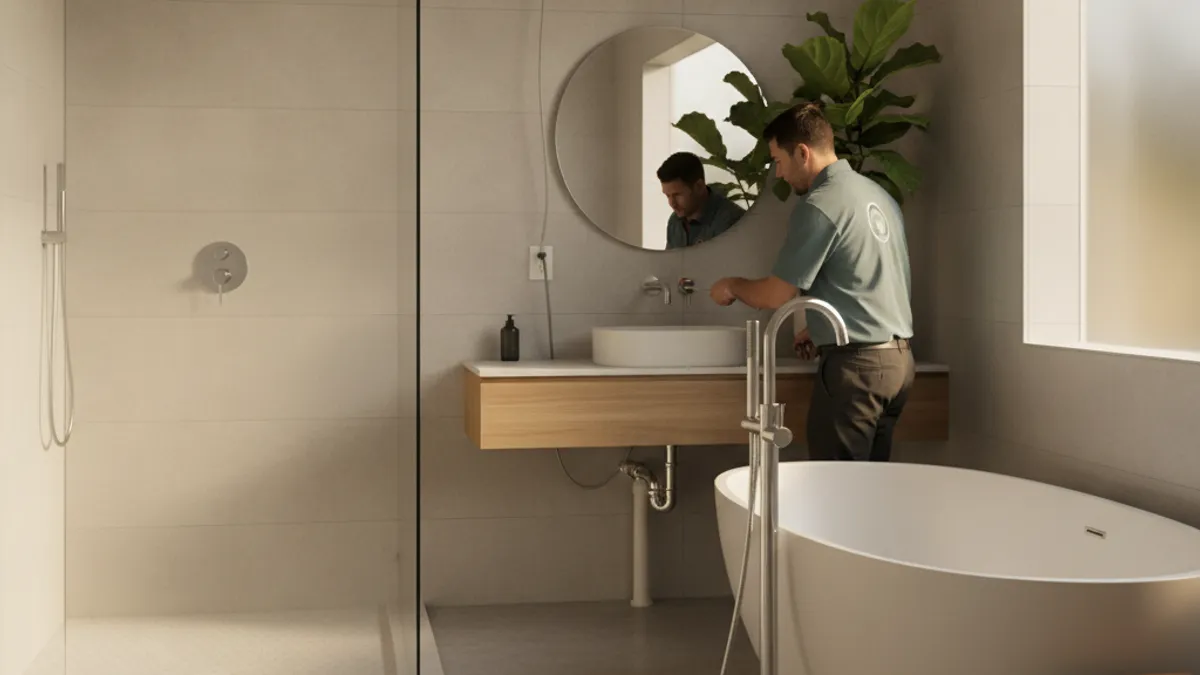Side-by-side comparison of a walk-in shower and a freestanding tub in a San Diego bath
